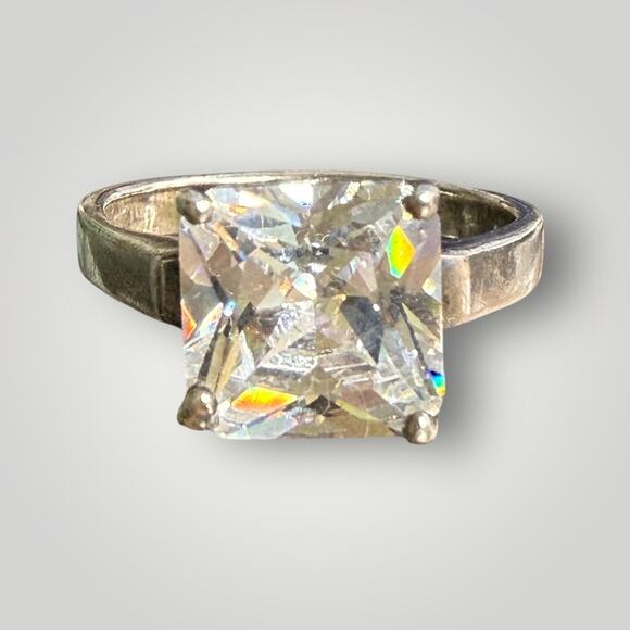 Sterling Jewelry - 925 Sterling Silver Princess Cut Clear CZ Solitaire Ring Size 8.5